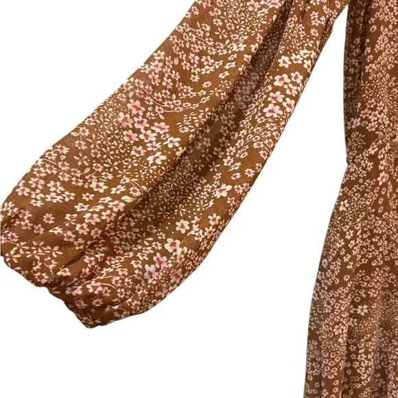 Aakaa Brown Floral Long Sleeve Dress NWT - Picture 5 of 5